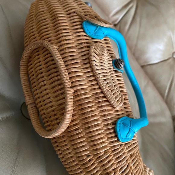 Vintage Wicker Fish Handbag Purse Cappelli Aqua - Picture 8 of 15